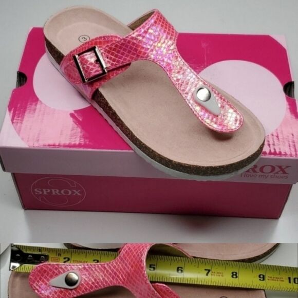 NEW 3 SPROX PINK IRRIDESCENT THONG TSTRAP FRISCO CORK BIRKENSTOCK STYLE SANDALS - Picture 1 of 8